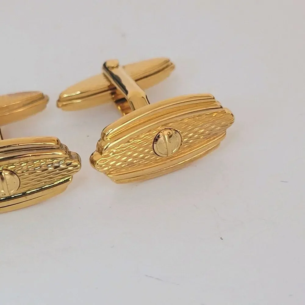 Dunhill D Cufflinks Gold Tone Logo Oval Designer Logo Vintage Retro Geometric